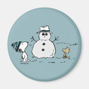 Jordnötter   Snoopy & Woodstock Bygger A Snögubbe Magnet