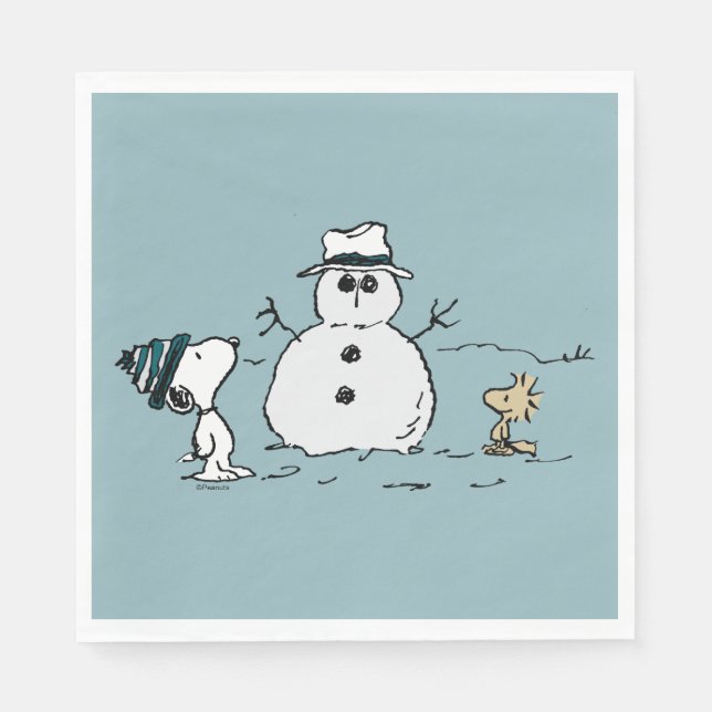 Jordnötter | Snoopy & Woodstock Bygger A Snögubbe Pappersservett (Framsidan)