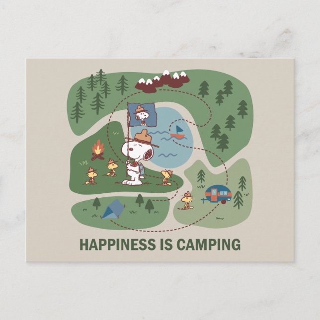 Jordnötter | Snoopy & Woodstock Camping Karta Vykort (Framsida)