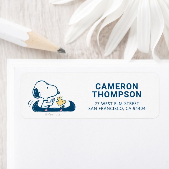 Jordnötter | Snoopy & Woodstock Canoe Returadress Etikett (Insitu)