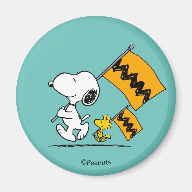 Jordnötter | Snoopy & Woodstock Flaggor Magnet (Framsidan)