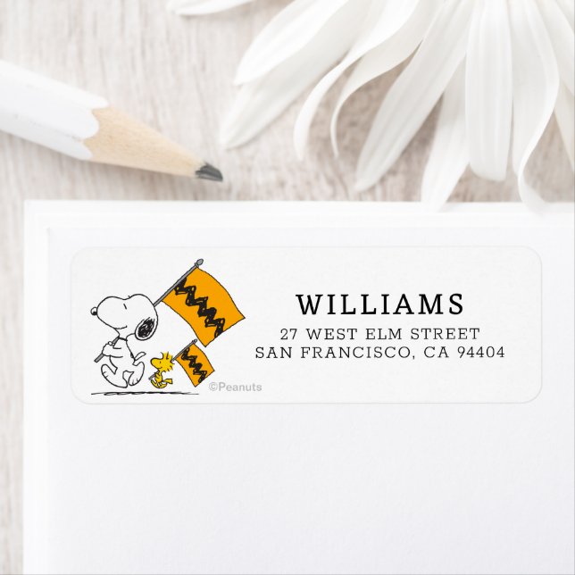 Jordnötter | Snoopy & Woodstock Flaggor Returadress Etikett (Insitu)