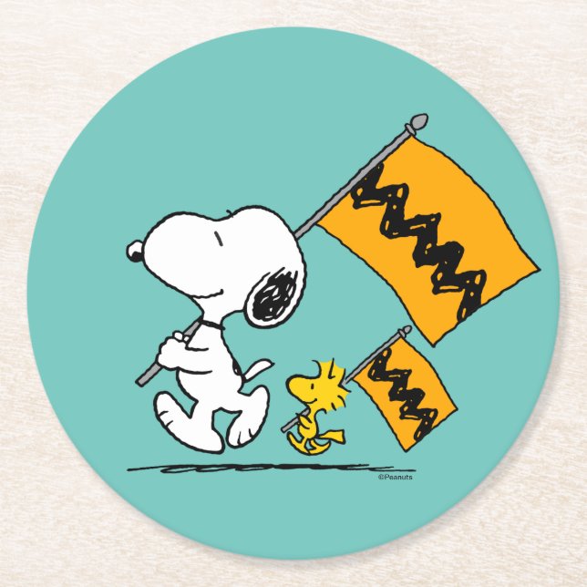 Jordnötter | Snoopy & Woodstock Flaggor Underlägg Papper Rund (Framsidan)