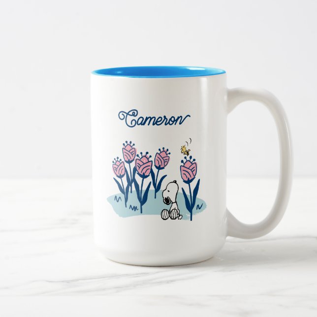 Jordnötter Snoopy & Woodstock Flower | Lägg till d Två-Tonad Mugg (Höger)