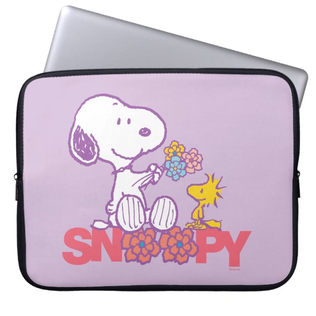Jordnötter | Snoopy & Woodstock Flowers Laptop Fodral (Framsidan)