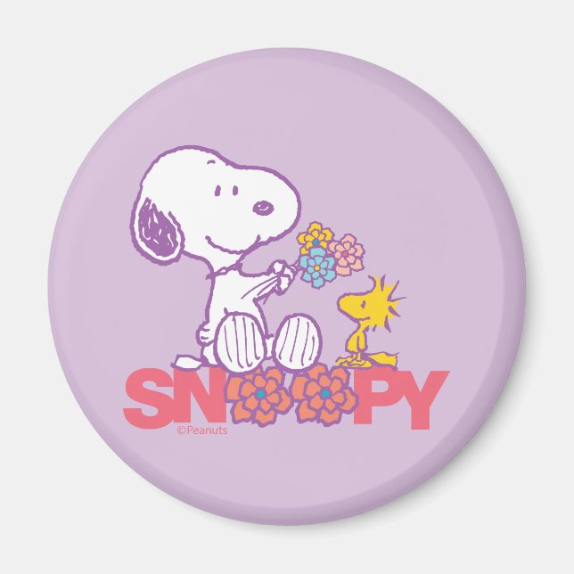 Jordnötter | Snoopy & Woodstock Flowers Magnet (Framsidan)