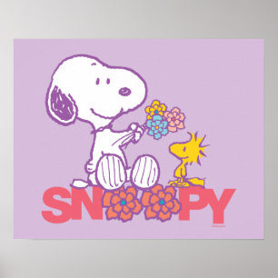 Jordnötter Snoopy & Woodstock Flowers Poster