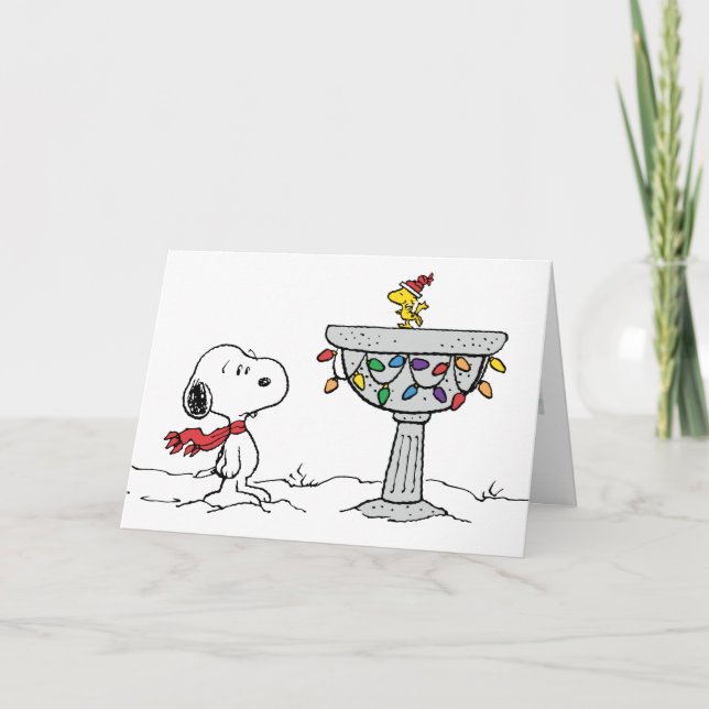 Jordnötter | Snoopy & Woodstock Fryst fågelbad Helgkort (Framsida)