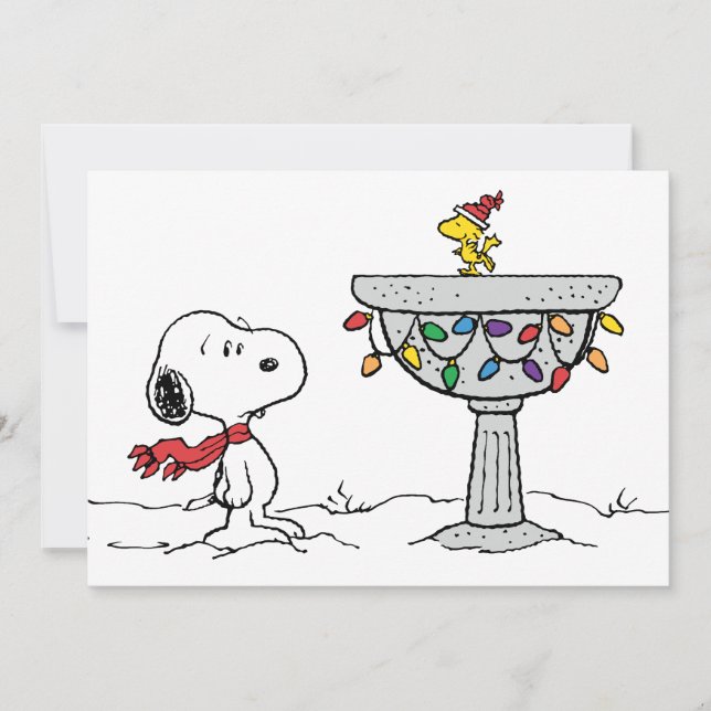 Jordnötter | Snoopy & Woodstock Fryst fågelbad Julkort (Framsida)