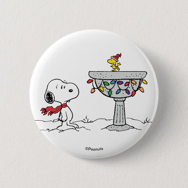 Jordnötter | Snoopy & Woodstock Fryst fågelbad Knapp (Framsida)
