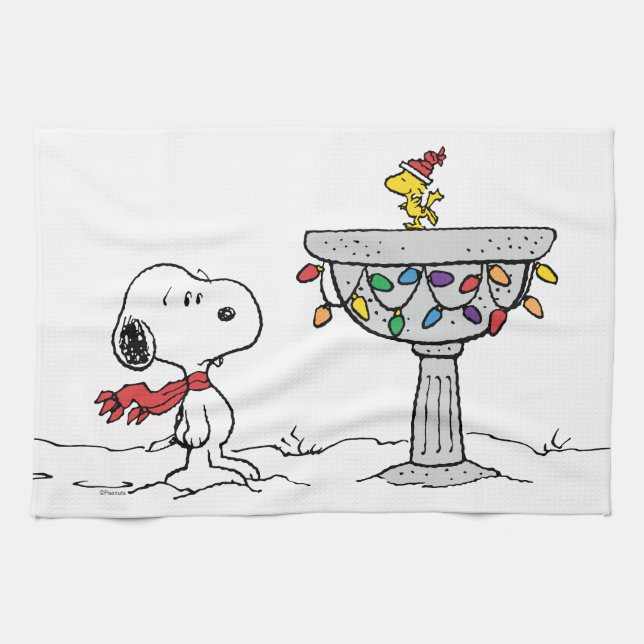 Jordnötter | Snoopy & Woodstock Fryst fågelbad Kökshandduk (Horisontell)