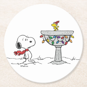 Jordnötter   Snoopy & Woodstock Fryst fågelbad Underlägg Papper Rund