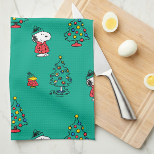 Jordnötter   Snoopy & Woodstock God Jul Mönster Kökshandduk