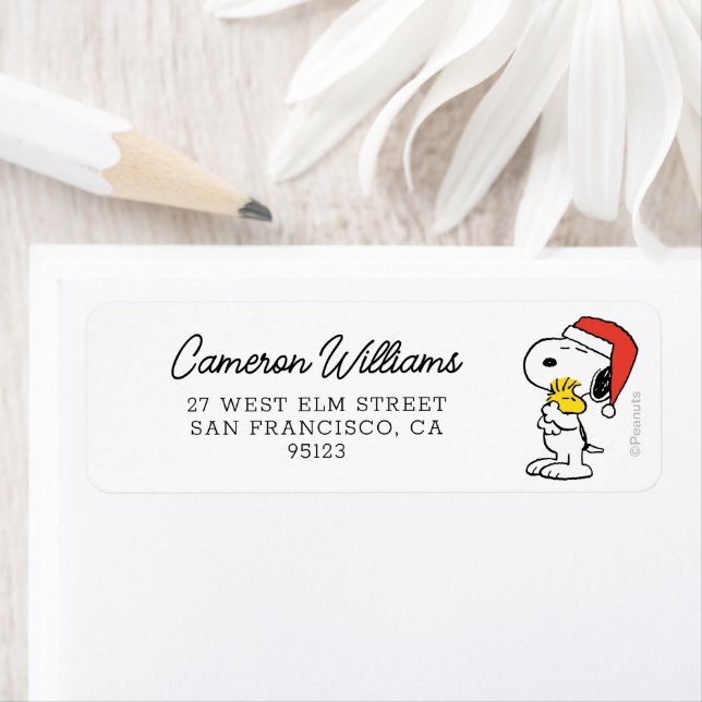 Jordnötter | Snoopy & Woodstock Helgdag Hugs Returadress Etikett (Insitu)