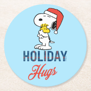 Jordnötter   Snoopy & Woodstock Helgdag Hugs Underlägg Papper Rund