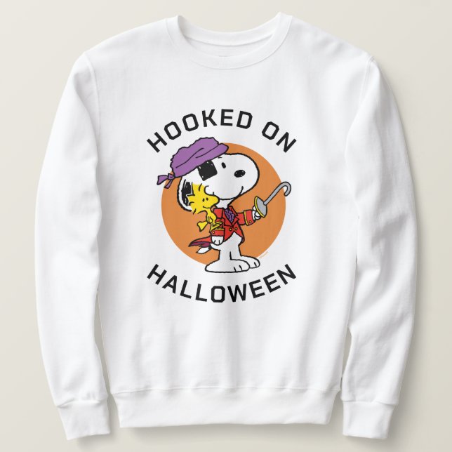 Jordnötter | Snoopy & Woodstock Hoved on Halloween Lång Ärmad Tröja (Design framsida)