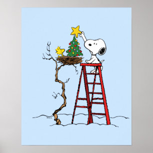 Jordnötter Snoopy & Woodstock Julgran Poster