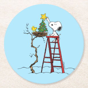 Jordnötter   Snoopy & Woodstock Julgran Underlägg Papper Rund