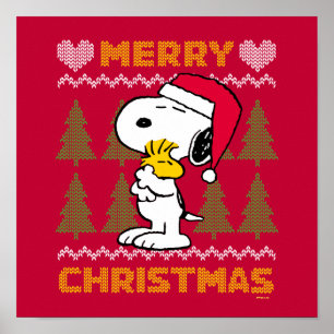Jordnötter Snoopy & Woodstock Jultomten Hug Poster