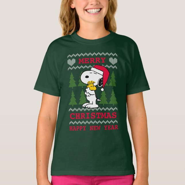 Jordnötter | Snoopy & Woodstock Jultomten Hug T Shirt (Framsida)