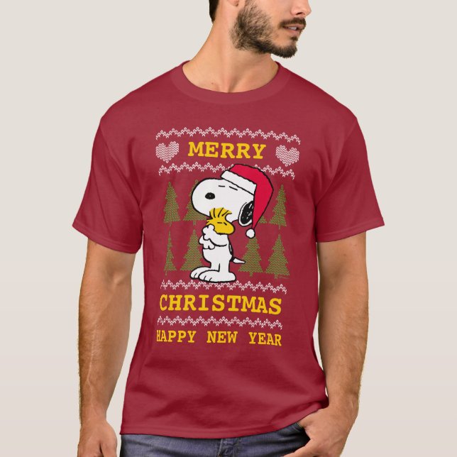 Jordnötter | Snoopy & Woodstock Jultomten Hug T Shirt (Framsida)