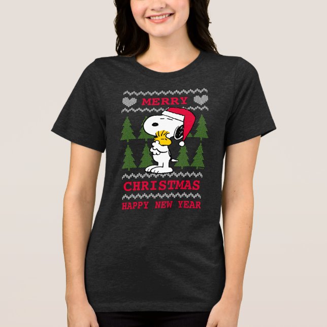 Jordnötter | Snoopy & Woodstock Jultomten Hug T Shirt (Framsida)