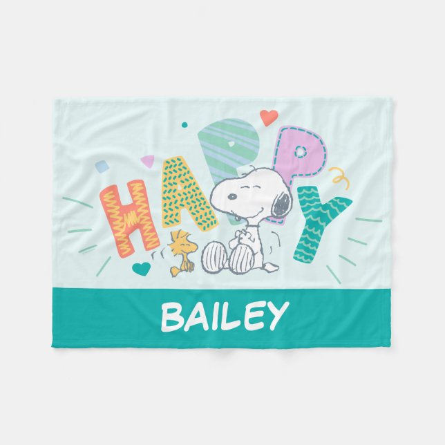 Jordnötter | Snoopy & Woodstock Lycklig Fleecefilt (Framsidan (Horisontell))