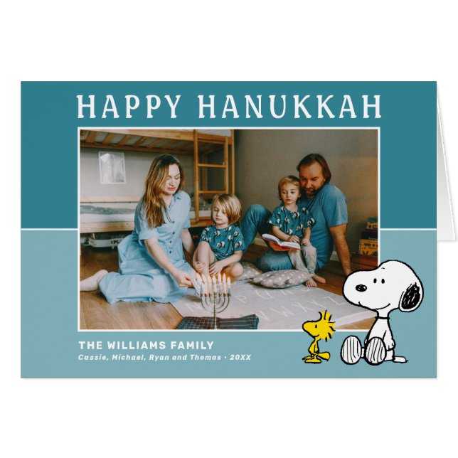 Jordnötter | Snoopy & Woodstock Lycklig Hanukkah Hälsningskort (Framsidan Horizontal)