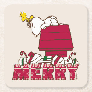 Jordnötter Snoopy & Woodstock Merry Ugly Sweater Underlägg Papper Kvadrat