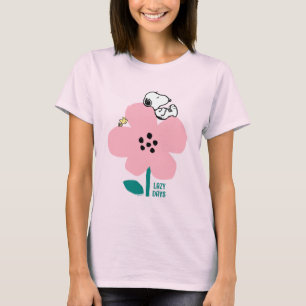 Jordnötter Snoopy & Woodstock Nap på Rosa Flower T Shirt