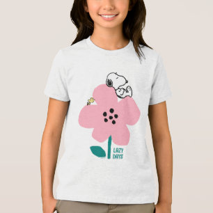 Jordnötter   Snoopy & Woodstock Nap på Rosa Flower T Shirt