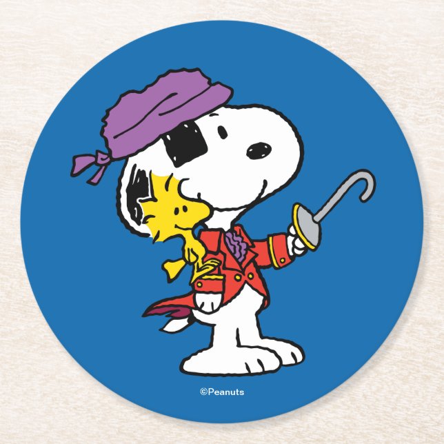 Jordnötter | Snoopy & Woodstock Pirater Underlägg Papper Rund (Framsidan)