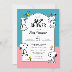 Jordnötter Snoopy & Woodstock Rosa & Blue Baby Sho Inbjudningar
