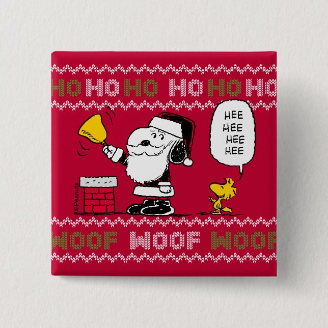 Jordnötter | Snoopy & Woodstock Santa Bell Ringer Knapp (Framsida)
