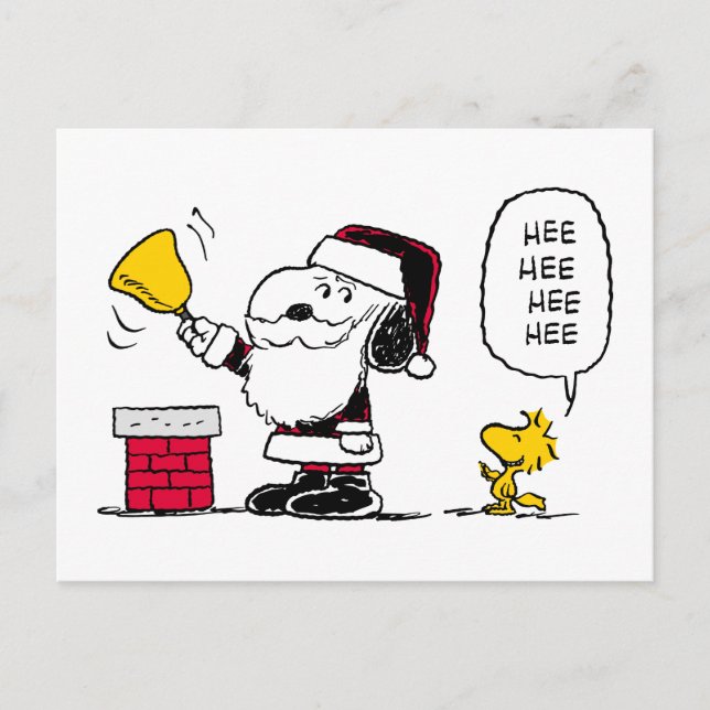 Jordnötter | Snoopy & Woodstock Santa Bell Ringer Vykort (Framsida)