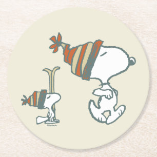 Jordnötter Snoopy & Woodstock Ski Resa Underlägg Papper Rund