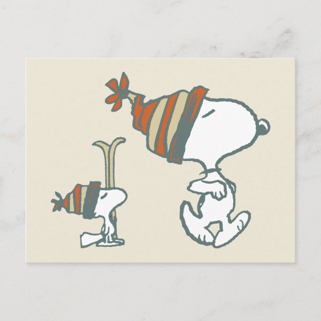 Jordnötter | Snoopy & Woodstock Ski Resa Vykort (Framsida)