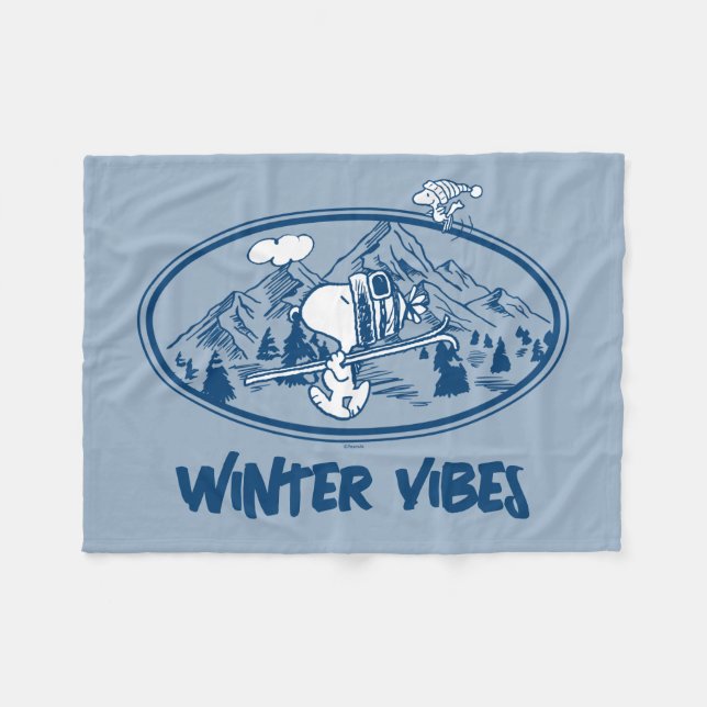 Jordnötter | Snoopy & Woodstock Skiing Fleecefilt (Framsidan (Horisontell))