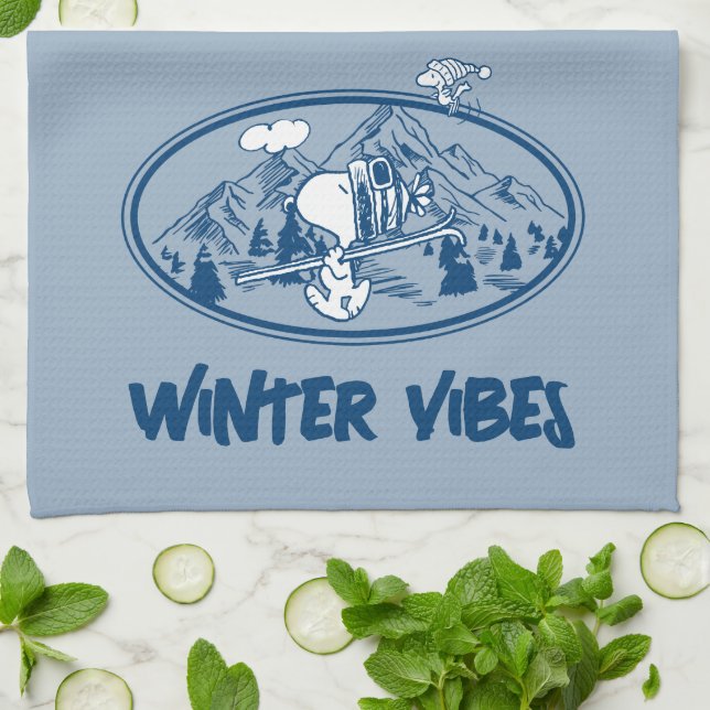 Jordnötter | Snoopy & Woodstock Skiing Kökshandduk (Vikta)