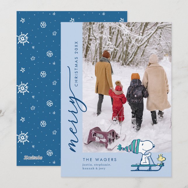 Jordnötter Snoopy & Woodstock slädfärd Julkort (Fram/baksida)