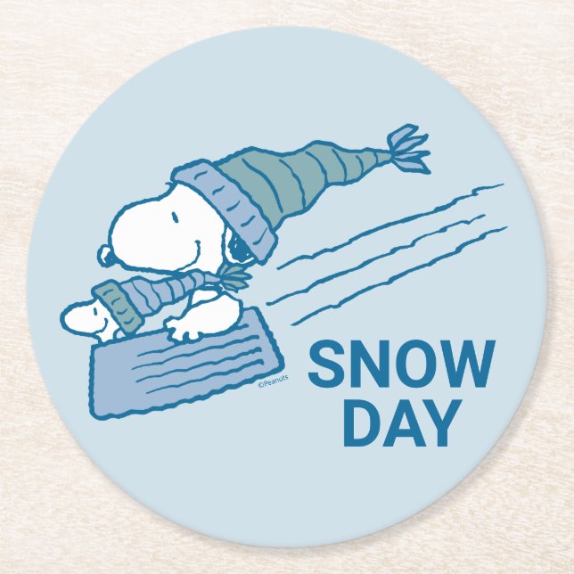 Jordnötter | Snoopy & Woodstock Sleding Underlägg Papper Rund (Framsidan)