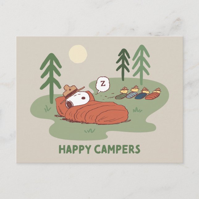Jordnötter | Snoopy & Woodstock Sleeping Campers Vykort (Framsida)