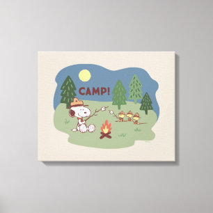 Jordnötter Snoopy & Woodstock vid Campfire Canvastryck