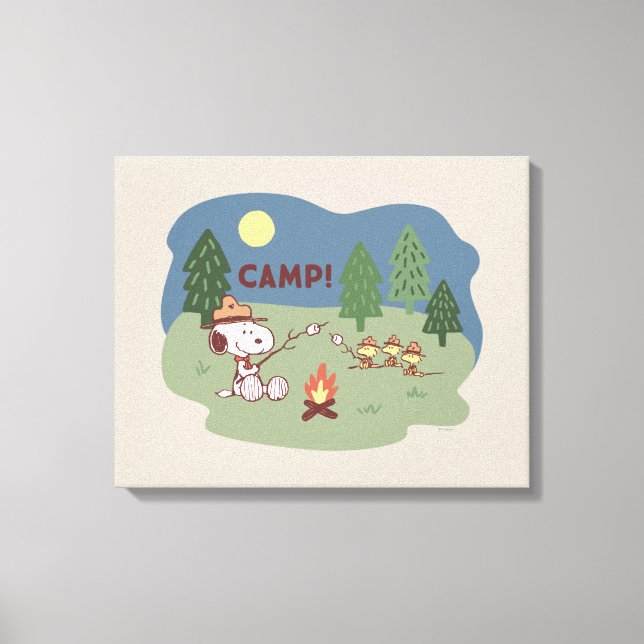 Jordnötter | Snoopy & Woodstock vid Campfire Canvastryck (Framsida)