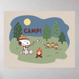 Jordnötter   Snoopy & Woodstock vid Campfire Poster