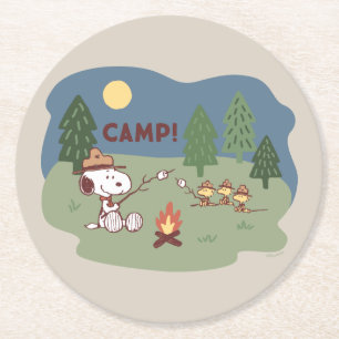 Jordnötter   Snoopy & Woodstock vid Campfire Underlägg Papper Rund