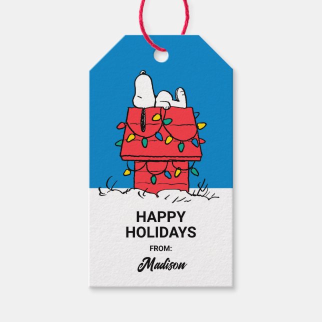 Jordnötter | Snoopys Hund House with Ljus Presentetikett (Framsidan)