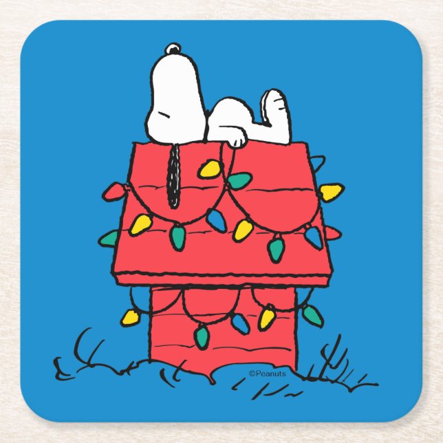 Jordnötter | Snoopys Hund House with Ljus Underlägg Papper Kvadrat (Framsidan)