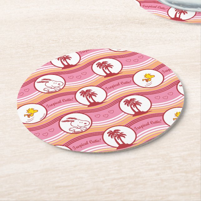 Jordnötter | Tropical Cutie, Snoopy & Woodstock Underlägg Papper Rund (Vinklad)