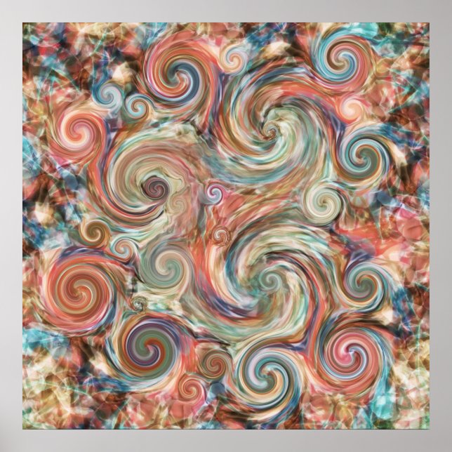 Jordpastel Swirls Colorful Print Poster (Framsidan)
